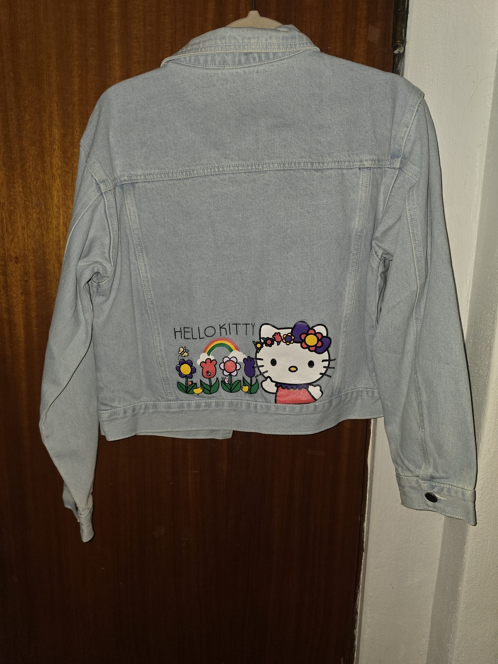 Hello Kitty Light Blue Denim Jacket with Floral Embroidered Back